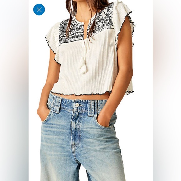 NWT Free People Sarafina Top in Ivory/Black Combo Size XL Retail $68 - Picture 4 of 4